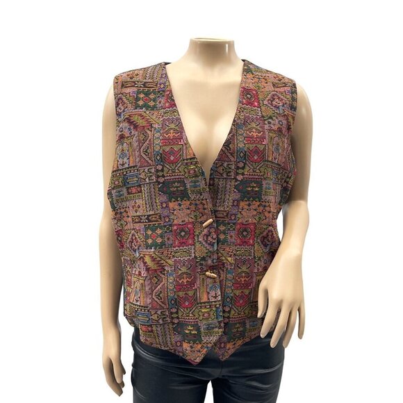 90s Boho Vintage Tapestry Patterned Vest With Adjustable Back Strap Women M/L - Picture 1 of 11